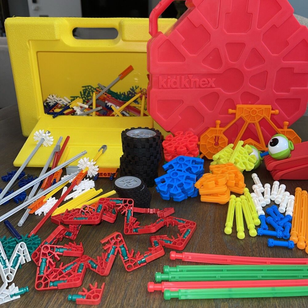 Lot VTG 1992 K'NEX Yellow Box Hard Carrying Case + Toddler KidK'nex Set 350 Pcs